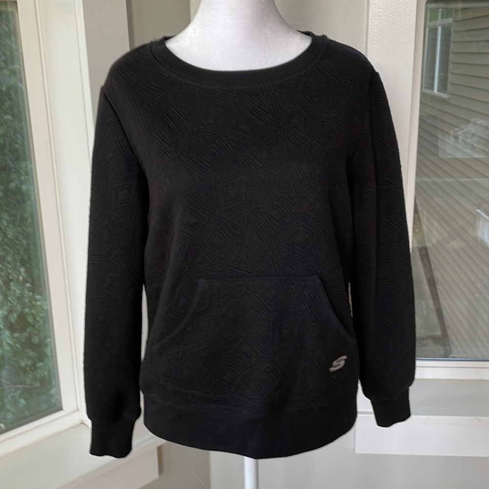 Sketchers Sport Black Jacquard Quilted Crewneck Sweatshirt Size Small